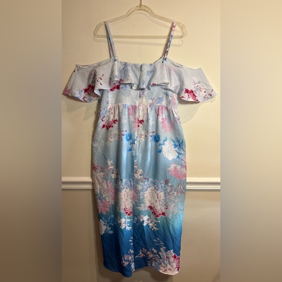 City Chic Off The Shoulder Ruffle Tsubaki Print Midi Dress Size 14 - Picture 6 of 10